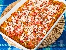 Рецепта Паста Орзо (арпа фиде) с домати, шунка, зеленчуци и сирене Фета на фурна